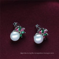 Zircon Sterling Silver Natural Freshwater Pearl Earring Stud